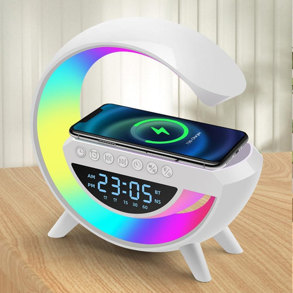 G-Shape LED Display | Wireless Charging Speaker Lamp With  Clock
