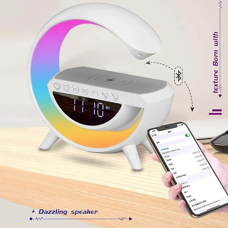 G-Shape LED Display | Wireless Charging Speaker Lamp With  Clock