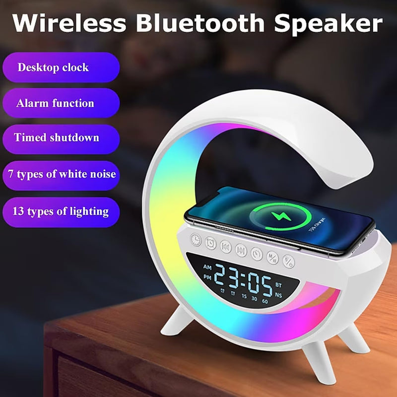 G-Shape LED Display | Wireless Charging Speaker Lamp With  Clock