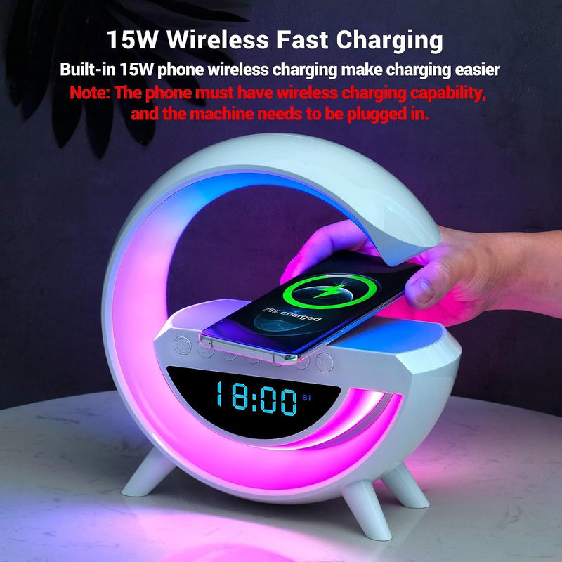 G-Shape LED Display | Wireless Charging Speaker Lamp With  Clock