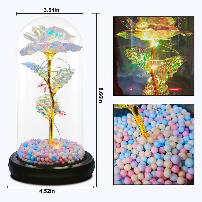 Artificial Colorful Flower Rose in Acrylic Dome