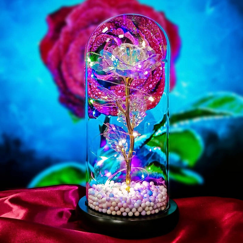 Artificial Colorful Flower Rose in Acrylic Dome