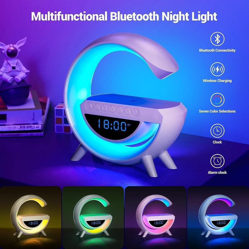 G-Shape LED Display | Wireless Charging Speaker Lamp With  Clock