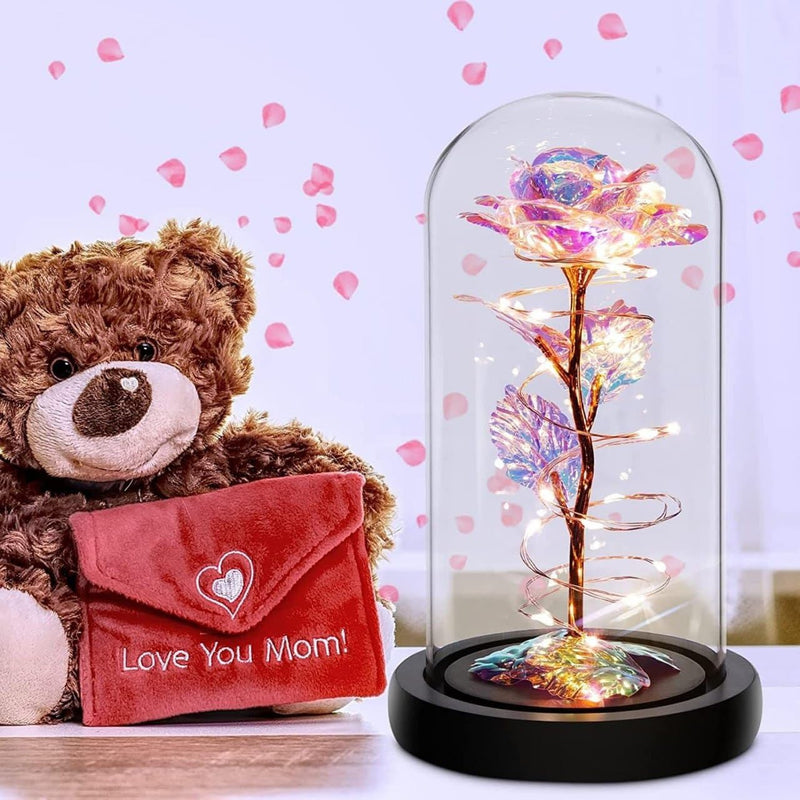 Artificial Colorful Flower Rose in Acrylic Dome