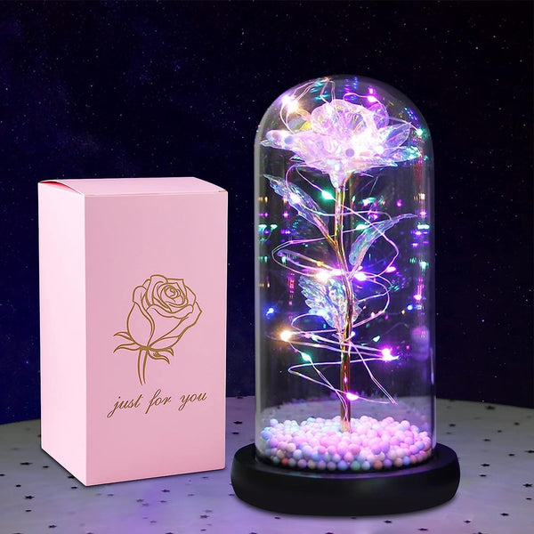 Artificial Colorful Flower Rose in Acrylic Dome