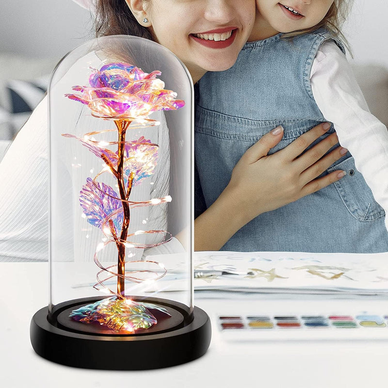 Artificial Colorful Flower Rose in Acrylic Dome