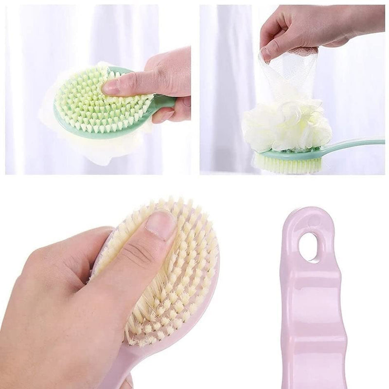 2 in 1 Shower Body Brush with Loofah Sponge & Bristles Back Scrubber